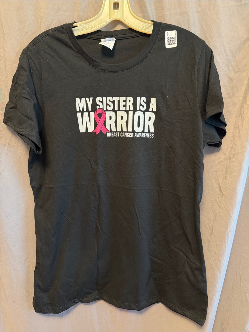 Port and Company Black Tee with Pink Breast Cancer Ribbon